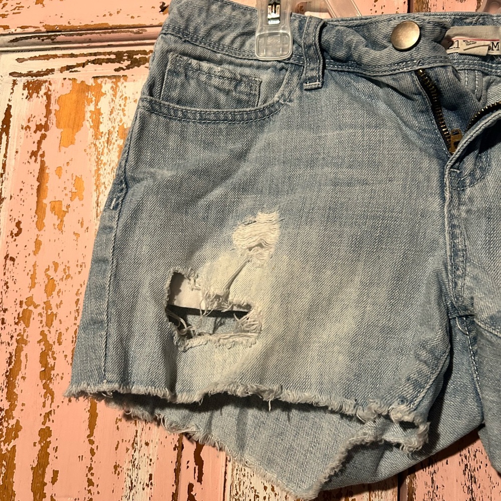 2.1 Denim Faded Blue Ripped Jean Shorts - Picture 3 of 5